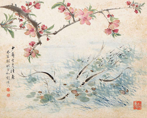 刘德六（1806～1875） 癸酉（1873年）作 桃花游鱼 斗方 设色纸本