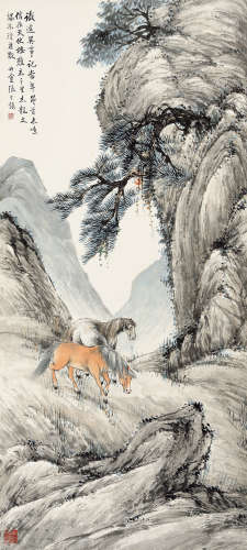 张生镛（1875～1949） 双骏图 立轴 设色纸本