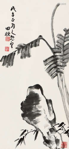 田桓（1893～1982） 戊午（1978年）作 蕉石图 立轴 水墨纸本