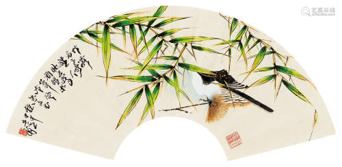 韩天衡（b.1940） 甲申（2004年）作 竹鸟 镜框 设色纸本