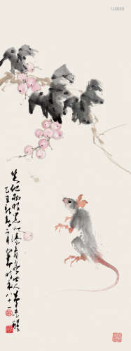 赵少昂（1905～1998） 乙丑（1985年）作 鼠趣 立轴 设色纸本