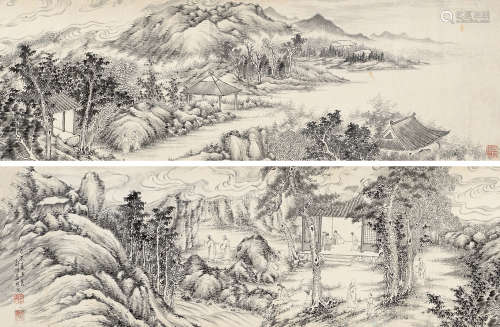秦祖永（1825～1884） 己未（1859年）作 山水人物卷 横披 水墨纸本
