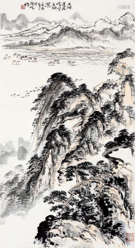 邱陶峰（b.1935） 辛酉（1981年）作 山水 立轴 设色纸本