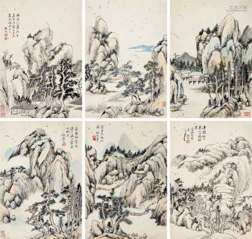 秦炳文（1803～1873） 山水册 册页 （六开） 设色纸本