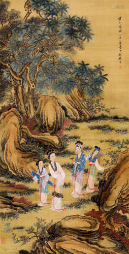 丁观鹏（1736～1795）（款） 仕女 立轴 设色绢本
