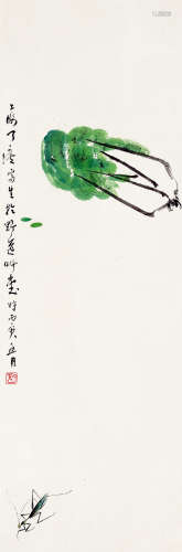 了庐（b.1944） 丙寅（1986年）作 白菜螳螂 立轴 设色纸本
