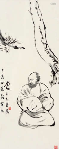 吕凤子（1885～1959） 松下罗汉 立轴 水墨纸本