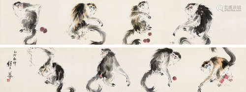 刘继卣（1918～1983） 乙卯（1975年）作 八猴图卷 手卷 设色纸本