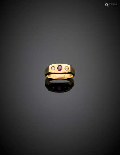 Yellow gold ruby and diamond ring, g 5.99 size 16/56.