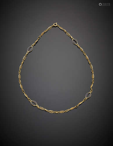 Yellow gold blue enamel chain necklace, g 11.50, length cm 46.50 circa.