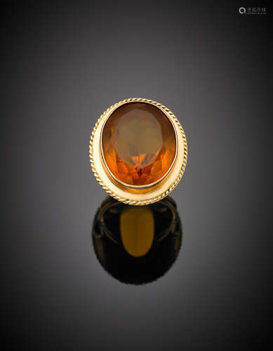 Yellow gold oval composite cut citrine quartz ring, g 12.86 size 9/49.