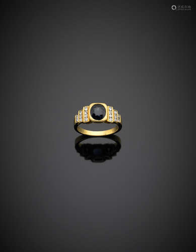 Yellow gold ct. 1.40 circa oval sapphire ring accented with diamonds, g 5.10 size 14/54.