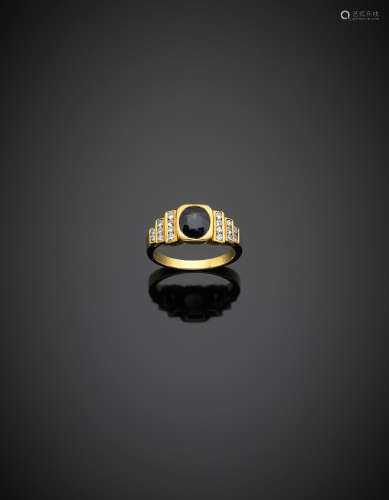 Yellow gold ct. 1.40 circa oval sapphire ring accented with diamonds, g 5.10 size 14/54.