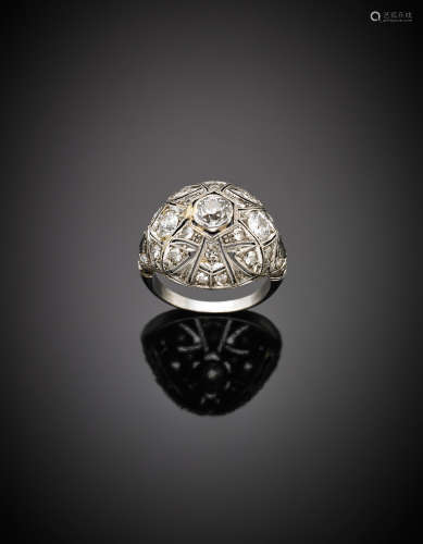 Platinum old european cut diamond dome ring, g 7.96 size 16/56.