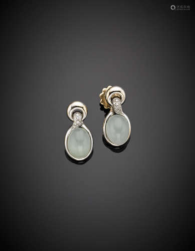 White gold light blue chalcedony earrings, g 14.64. (losses)