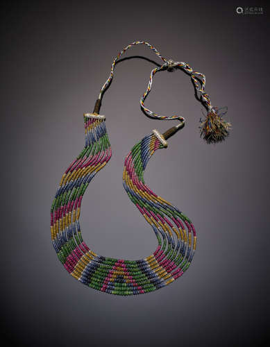 Nine-strand faceted and graduated bead necklace, fabric clasp, g 91.2, length cm 47.5 circa.