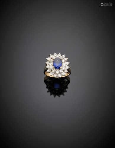 Bi-coloured gold with oval composite gem and diamond surround ring, g 5.64 size 13/53.
