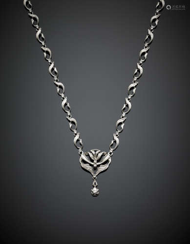 White gold diamond accented modular necklace, g 24.20, length cm 45.5 circa.