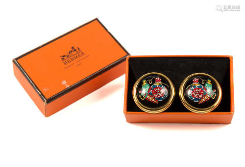 HERMESGilt metal and multicoloured enamel earclips with original box
