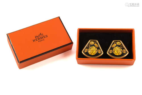 HERMESGilt-metal and multicoloured enamel ear-clips, with original box