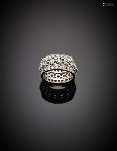 White gold openwork round diamond band ring, g 6.99 size 13/53.