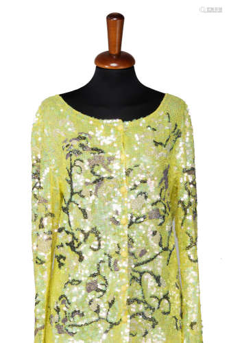 SAMPLE GARMENTLong sleeved shirt embroidered with lemon-yellow sequins to form a floral design