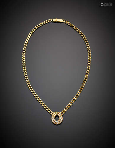 Yellow gold necklace with diamond accented central, g 30.69, length cm 42.5 circa.