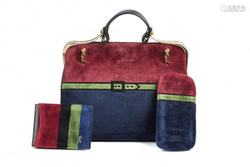 ROBERTA DI CAMERINOLot comprising a leather and velvet bag a spectacle case and a walet all in in the classic colours of the Maison,