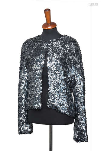 KRIZIABlack wool blend jacket embroidered with black and silver sequins (size 44)