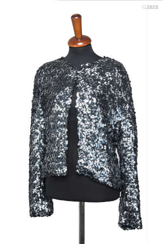 KRIZIABlack wool blend jacket embroidered with black and silver sequins (size 44)
