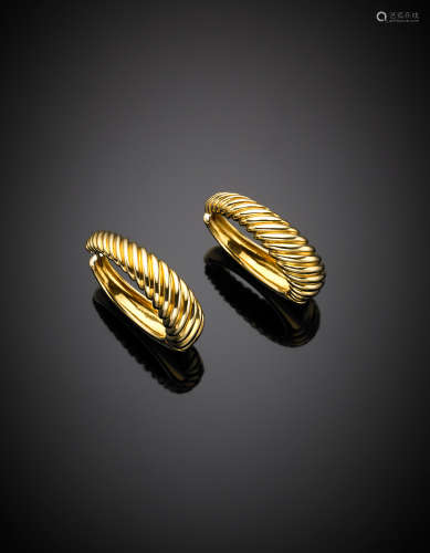 Yellow gold Bulgari style ear pendants, g 25.10.