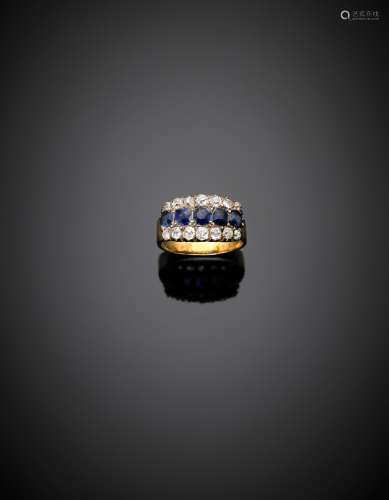 Bi coloured gold diamond sapphire ring, g 3.99 size 11/51.