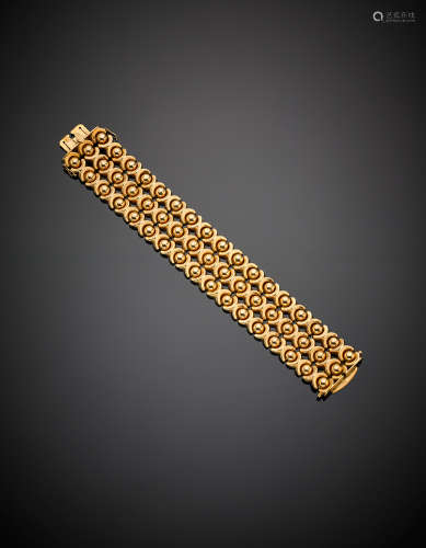 Yellow gold bead motif modular bracelet, g 61.16, length cm 18.30, h cm 2.80 circa.