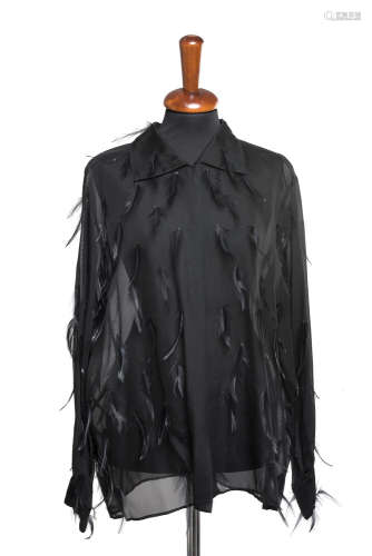 KRIZIABlack see-through shirt with application of feathers (size 42)