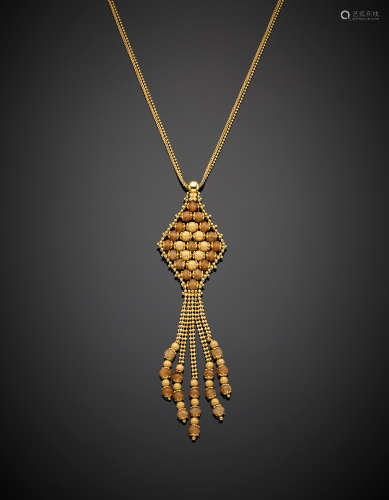 Yellow gold faceted quartz bead chain g 18.60, lenght cm 43 circa. Pendant length cm 10