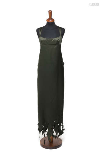 SAMPLE GARMETA dark grey chemise dress with an irregular cut-out hem