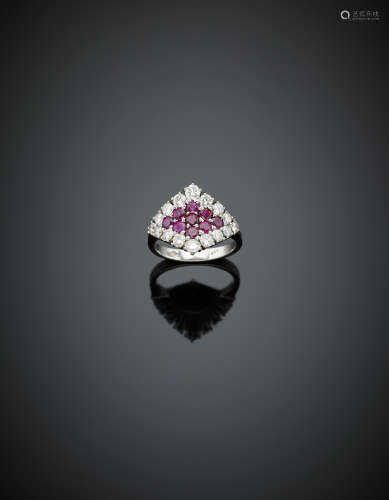White gold diamond and round ruby ring, g 6.40 size 15/55.