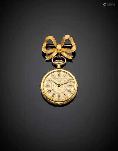 TICINYellow gold bow pin and gilt chiselled watch, g 26.20.