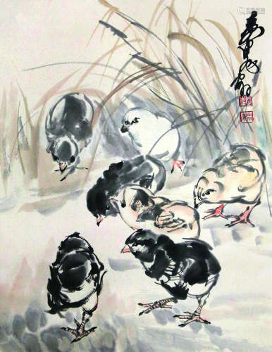 黄胄 1925-1997 雏鸡图 纸本立轴