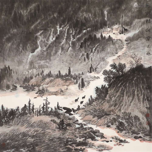 刘凤林 1959- 阴阴绿树草木低 纸本镜片