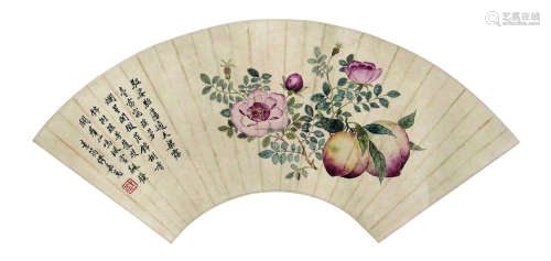 缪嘉惠 1841-1918 花果扇面 纸本镜片