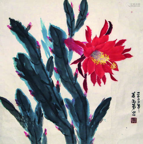 萧淑芳 1911-2005 君子兰 纸本镜片