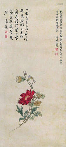溥儒 罗清媛 1896-1963  1897-1947 花卉 纸本镜片