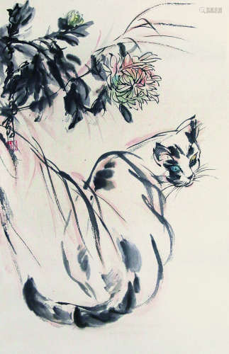 黄胄 1925-1997 猫 纸本镜片