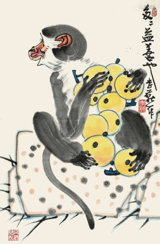 李燕 猴 纸本镜片