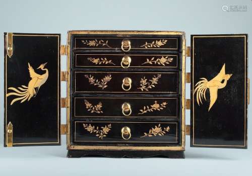 A Japanese black and gold lacquer kodansu,