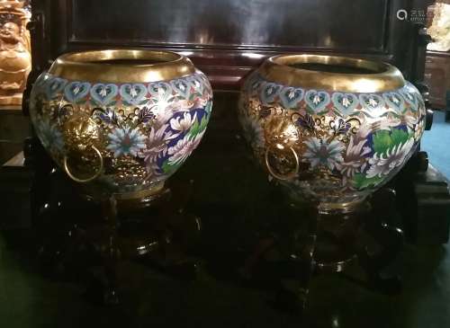 Fine Chinese Gold Leaf Cloisonne Works on Stands