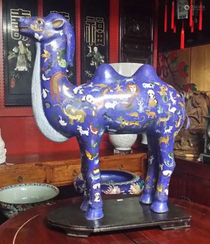 Fine Huge Chinese Blue Ceramic Enamelized Camel w. Animal Caricature (Panda, Lion, Rabbit, Reptiles & Birds)