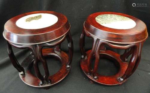 Vintage Chinese Wood & Marble Vase Stands