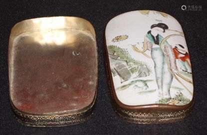 Antique Chinese Silver & Porcelain Trinket Canister